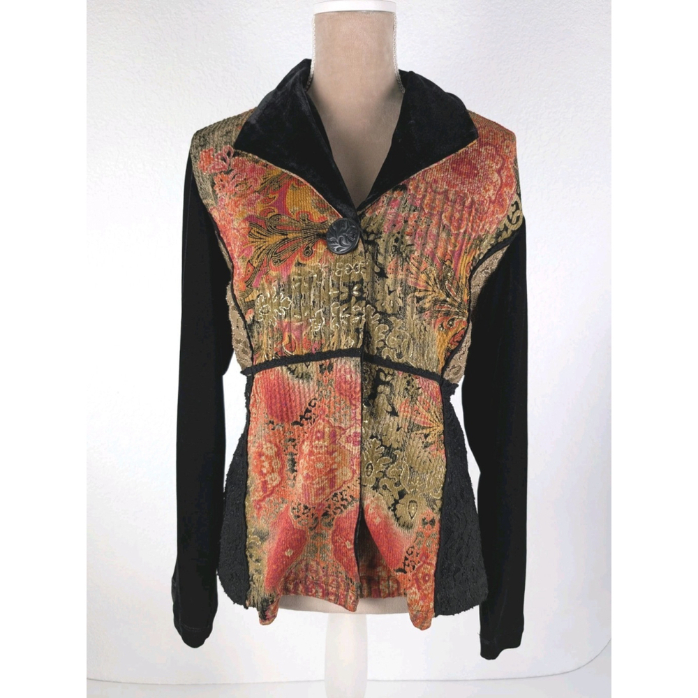 Y2K Coldwater Creek Velvet Mixed Media Top M Black Whimsigoth Fairy Goblin